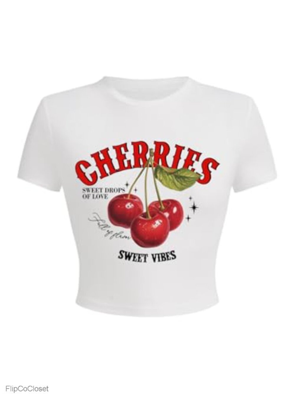 Women's Y2k Cherry Letter Print Graphic Tee Short Sleeve Crew Neck T-Shirt